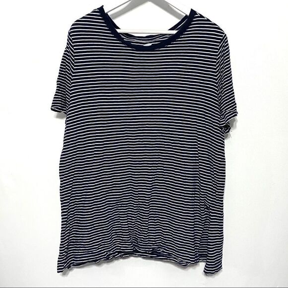 Old Navy Tunic Striped blue white shirt sleeve ribbed collar size 1X - Picture 1 of 5